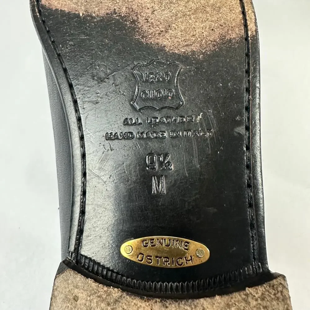 Zelli Italia Handcrafted Ostrich Black Leather Tassel Loafers Moc Toe Mens 9.5